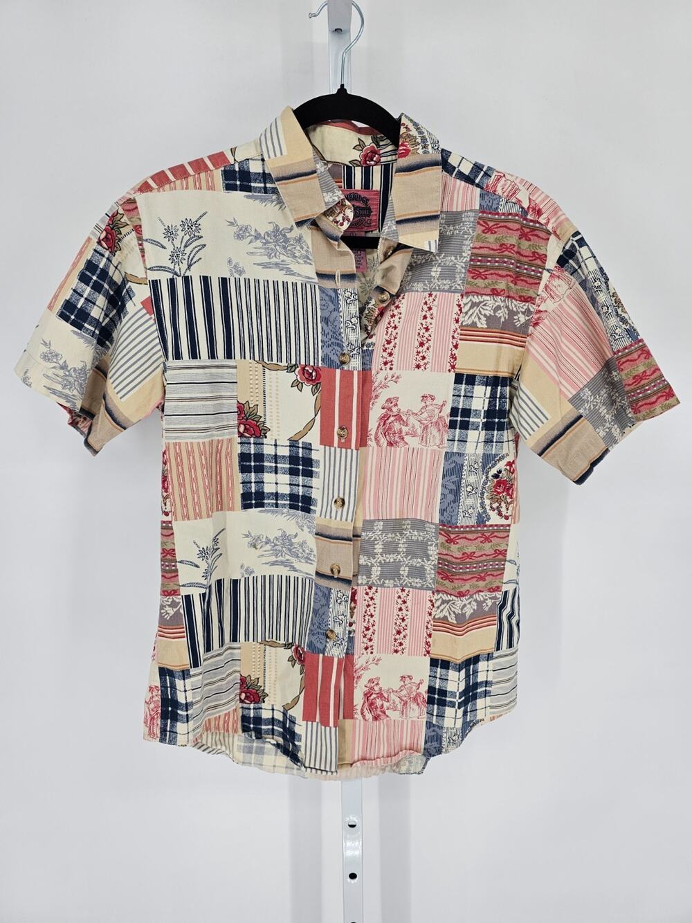 Vtg 1990s Cambridge Country Store Sz S Short Sleeve Button Up Shirt Quilted